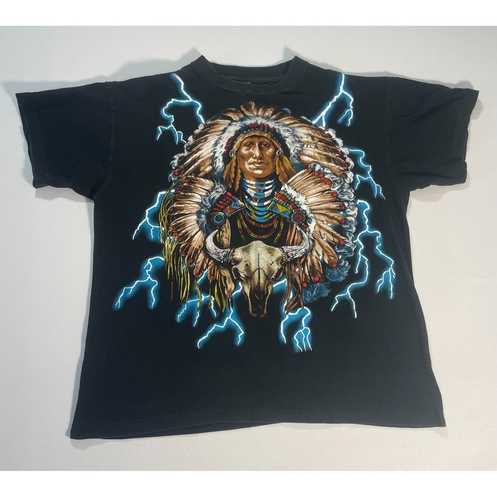 American Thunder Vintage T Shirt Native American Chief w/ Skull Size‎ XL